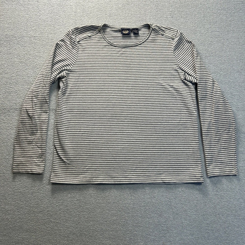 Dockers Long Sleeve Top Womens XL Gray White Stripe‎ Cotton USA Made Stretch